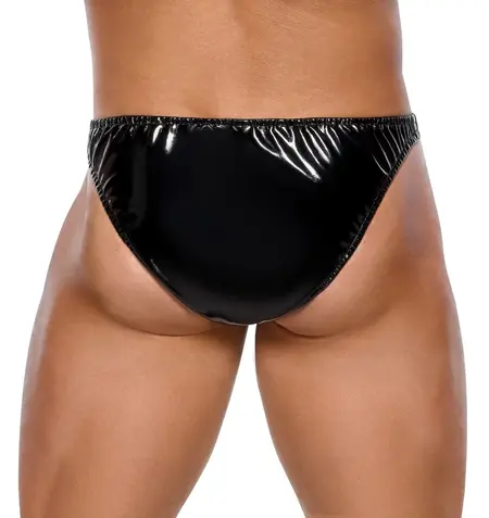 Black Level Vinyl Briefs XL - Glossy Black with Silver Stripe & Zip