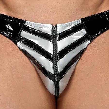 Black Level Vinyl Briefs XL - Glossy Black with Silver Stripe & Zip