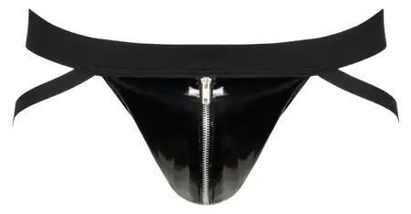 Black Level Vinyl Jockstrap Men M with Silver Zip, Black Finish