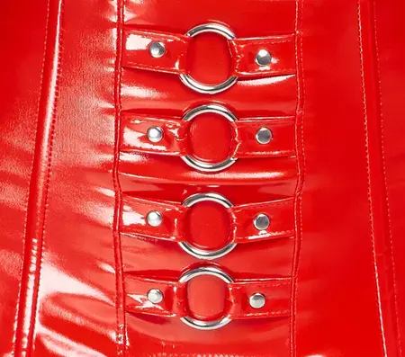 Black Level Vinyl Suspender Belt Red XL - Adjustable Wide Model
