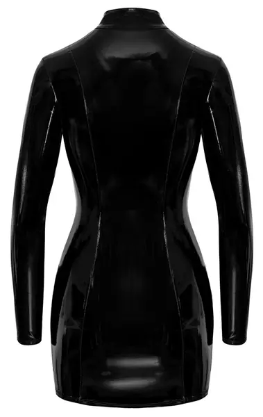 Black Level RV L Vinyl Mini Dress, Long Sleeve, High Collar, Black