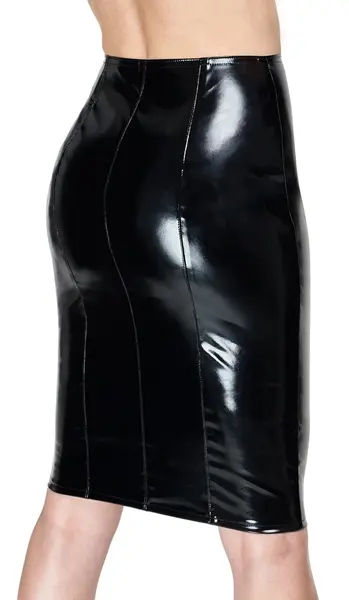 Black Level Vinyl Skirt XL Black - 2-Way Zipper, Knee-Length, Shiny Finish