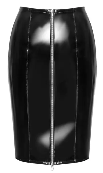 Black Level Vinyl Skirt L Black - Knee-Length, 2-Way Metal Zip