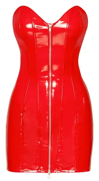 Black Level Red Vinyl Mini Dress L - Strapless Tube Design