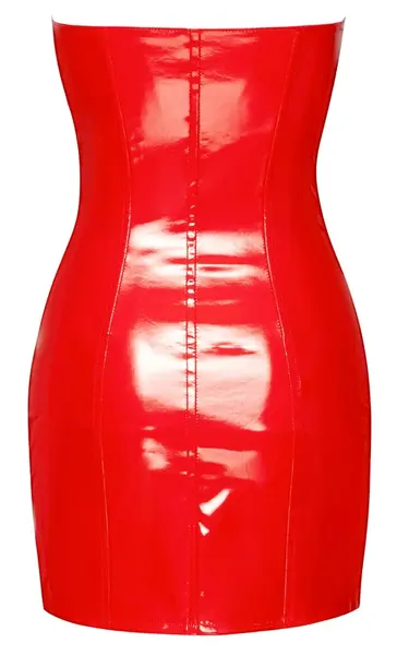 Black Level Vinyl Mini Dress Red M - Strapless Tube Design, Shaping Wires
