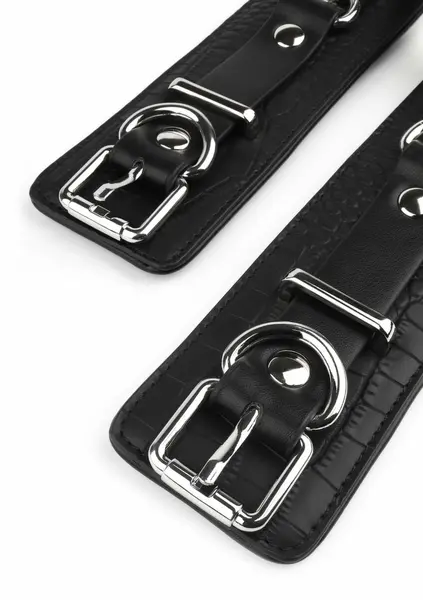 AVANZA FEROS Croc-Embossed PU Leather Wrist Cuffs, Adjustable, Black