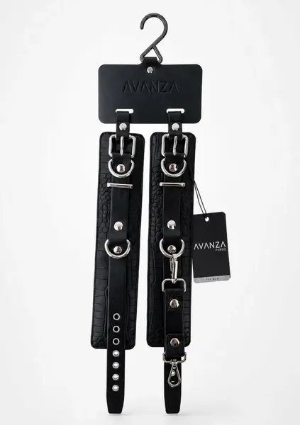 AVANZA FEROS Croc-Embossed PU Leather Wrist Cuffs, Adjustable, Black