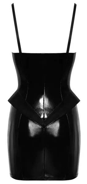 Black Level Vinyl Mini Dress Peplum XL, Adjustable Straps, Black Shine