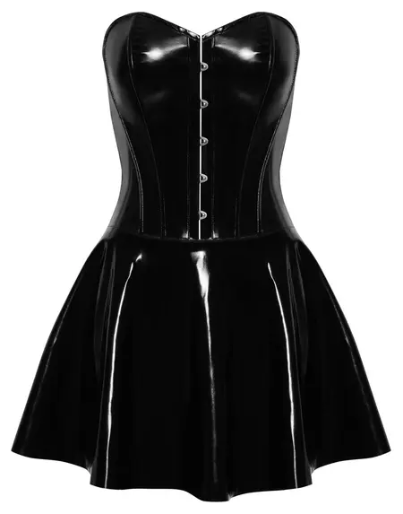 Black Level Vinyl Mini Dress L Hook Front, Adjustable Back, Black