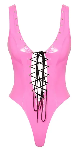 Black Level Vinyl Body Pink XL Adjustable Lacing Bodysuit