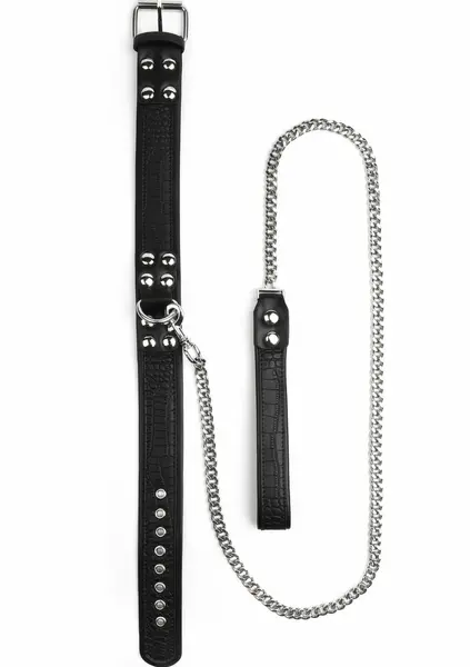AVANZA FEROS Croc-Embossed PU Leather Collar & Leash Set Black
