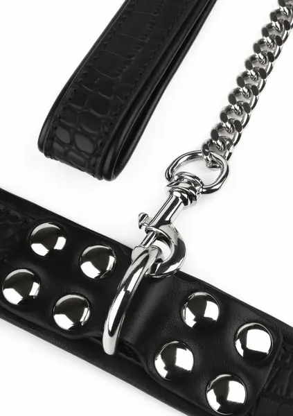 AVANZA FEROS Croc-Embossed PU Leather Collar & Leash Set Black