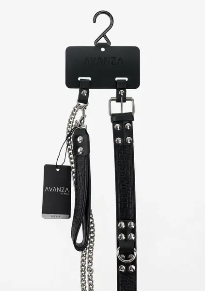 AVANZA FEROS Croc-Embossed PU Leather Collar & Leash Set Black