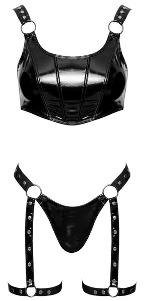 Black Level Vinyl Set Crop Top & Thong with Adjustable Straps S