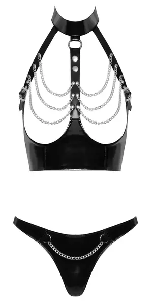Black Level Vinyl Set L - Open Cup Top & Chain Detail Lingerie