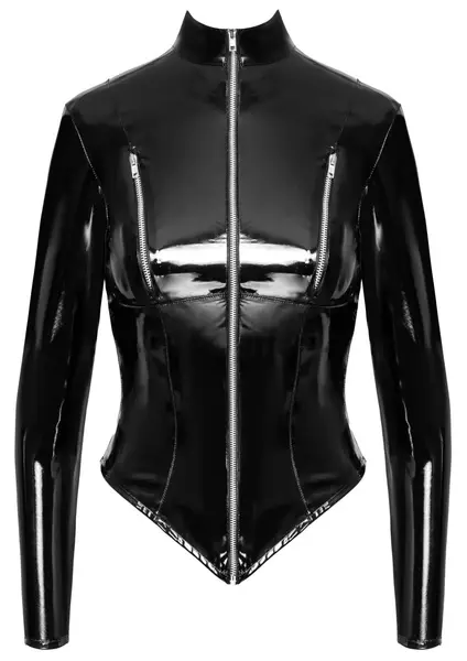 Black Level Vinyl Short Jacket 2XL with Decorative Metal Zips, Black