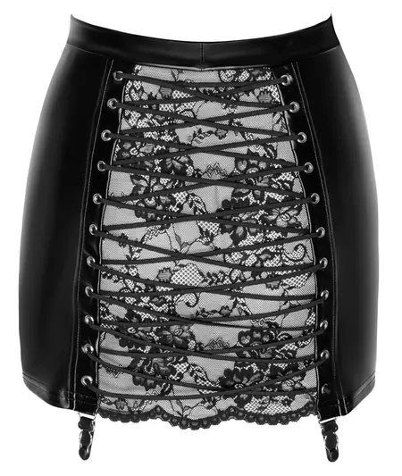 Noir Handmade Orgia Powerwetlook Mini Skirt with Lace Back L