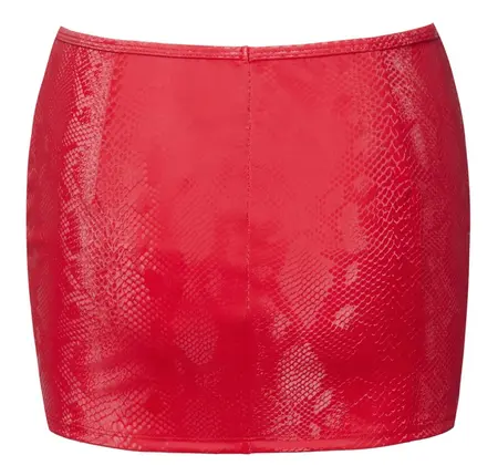 Cottelli PARTY Mini Skirt Red XL - Snakeskin Look, Stretchy Waistband