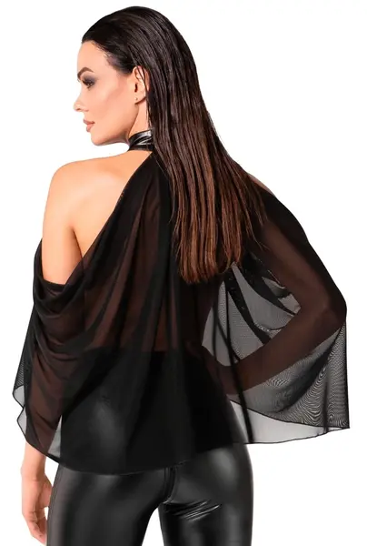Noir Handmade Bolero Tulle XL - Sheer Black Cape with Halterneck Detail