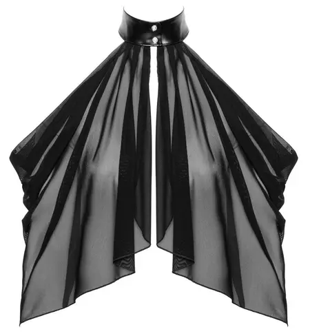 Noir Handmade Orgia Black Tulle Bolero S - Sheer Cape with Wetlook Collar