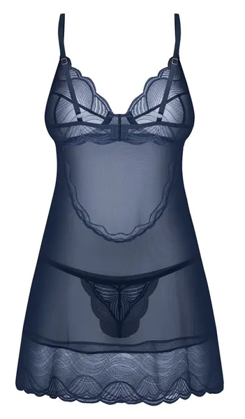 Obsessive Nightly Blue Chemise Set M/L - Elegant Lace Look, Blue