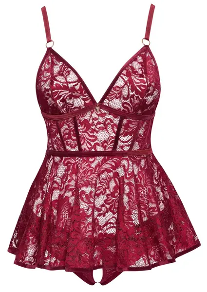 Cottelli Curves Babydoll 3XL Red Lace Velvet Set Adjustable Straps