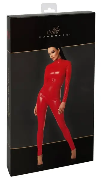 Noir Powerwetlook Jumpsuit Red XL with 3-Way Zipper