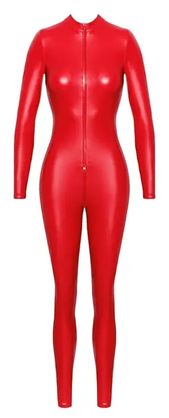 Noir Powerwetlook Jumpsuit Red XL with 3-Way Zipper