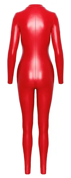 Noir Powerwetlook Jumpsuit Red XL with 3-Way Zipper