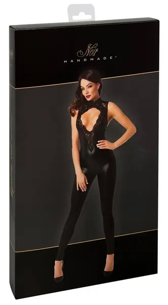 NOIR Handmade Orgia Jumpsuit L Black Powerwetlook & Lace Detail