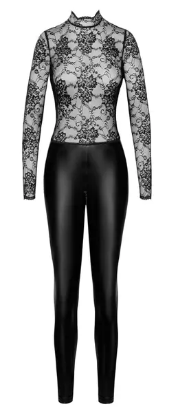 Noir Handmade Orgia Exclusive Lace & Powerwetlook Jumpsuit Black L