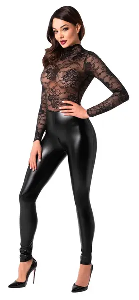 Noir Handmade Orgia Exclusive Lace & Powerwetlook Jumpsuit M Black