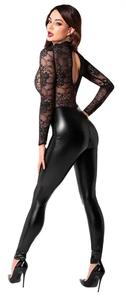 Noir Handmade Orgia Exclusive Lace & Powerwetlook Jumpsuit M Black