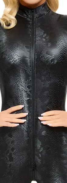Cottelli PARTY Jumpsuit 2XL - Grey Snakeskin Pattern, 3-Way Zip