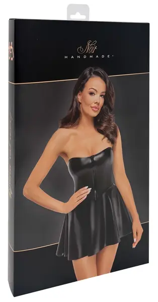 Noir Powerwetlook Tube Dress L - Versatile Black Mini Dress with Adjustable Straps
