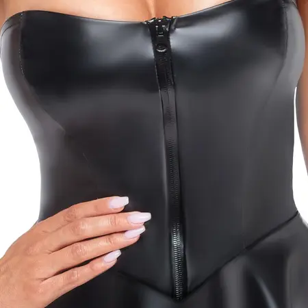 Noir Powerwetlook Tube Dress L - Versatile Black Mini Dress with Adjustable Straps