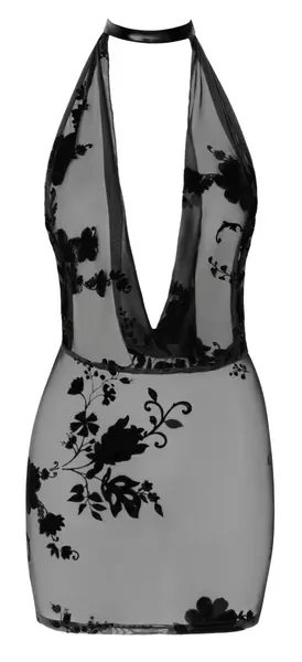 Noir Handmade Dress L Transparent Black Tulle Velvet Floral Chain