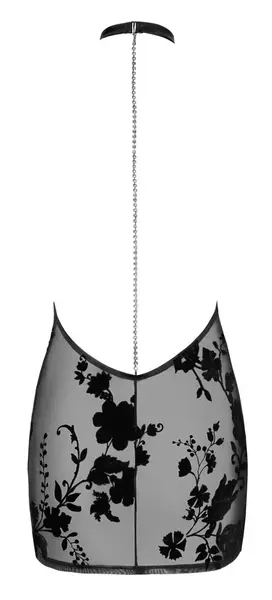 Noir Handmade Dress L Transparent Black Tulle Velvet Floral Chain
