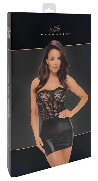 Noir Handmade Tube Dress L - Lace & Powerwetlook, Black, Strapless