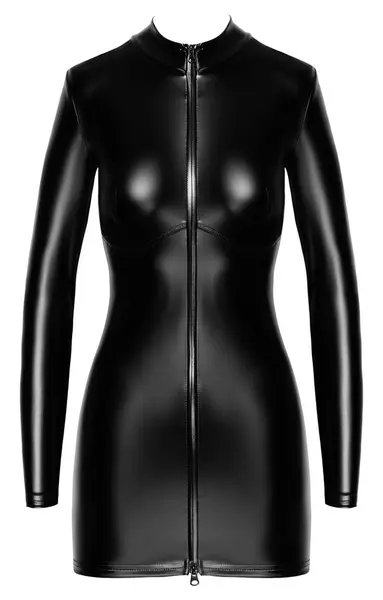 Noir Orgia Chimera Powerwetlook Mini Dress S, Long Sleeves, Black
