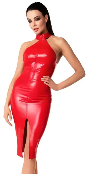 Noir Handmade Orgia Red Powerwetlook Dress XL with Full-Length Zip