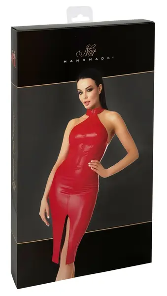 Noir Handmade Orgia Red Powerwetlook Dress L with Full-Length Zip