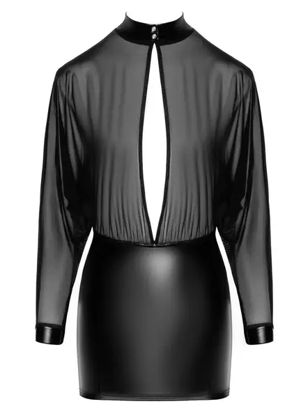 Noir Handmade Orgia Dress XL - Tulle & Powerwetlook, Black, Batwing Sleeves