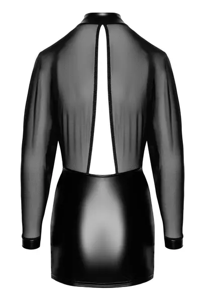Noir Handmade Orgia Dress L - Black Tulle & Powerwetlook Combination