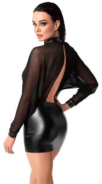 Noir Handmade Orgia Dress S Black Tulle & Powerwetlook Mini
