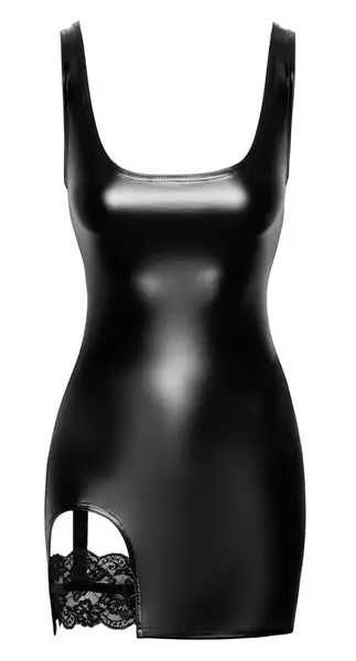 Noir Handmade Orgia Powerwetlook Mini Dress with Lace Suspender S