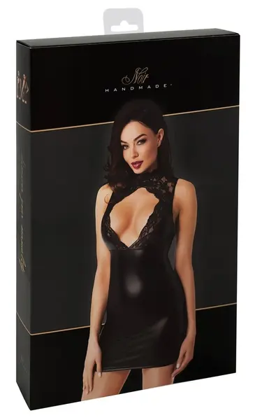 Noir Handmade Orgia Powerwetlook Mini Dress with Lace, Size S