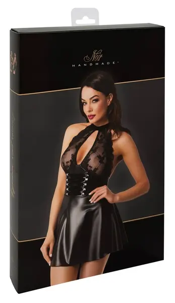 Noir Orgia Exclusive Halterneck Mini Dress Lace & Wetlook Black S