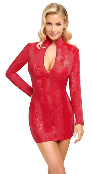 Cottelli PARTY Red Snakeskin Effect Dress, Long Sleeve, Size L