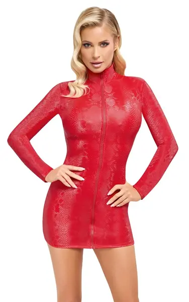 Cottelli PARTY Red Snakeskin Effect Dress, Long Sleeve, Size L